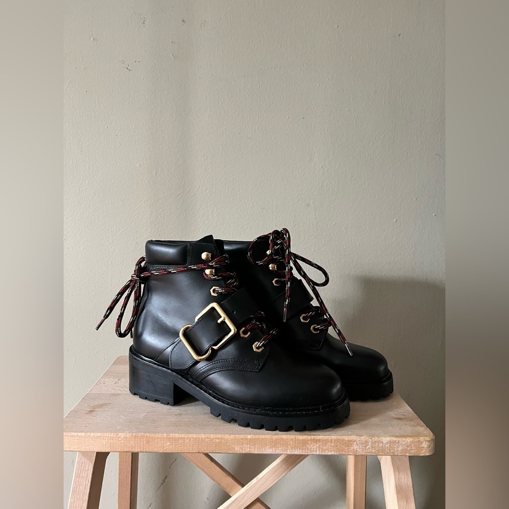 Sandro Black Leather Buckle Combat Boots | 37 - Picture 2 of 7